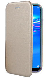 Луксозен кожен калъф тефтер ултра тънък Wallet FLEXI и стойка за Huawei Y7 2019 DUB-LX1 златист 